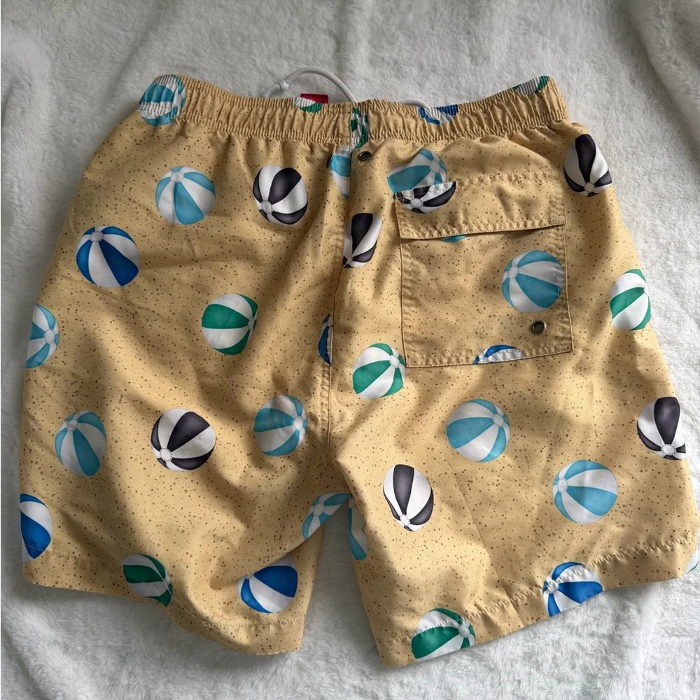 Stylish Tan Swim Trunks with Beach Ball Design